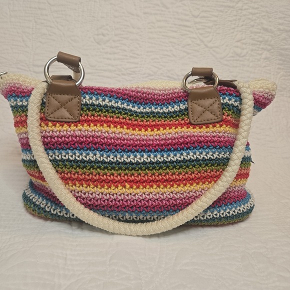 Croft Barrow Rainbow Crochet Bag Shoulder Boho Beach Summer Fiesta - Picture 3 of 10